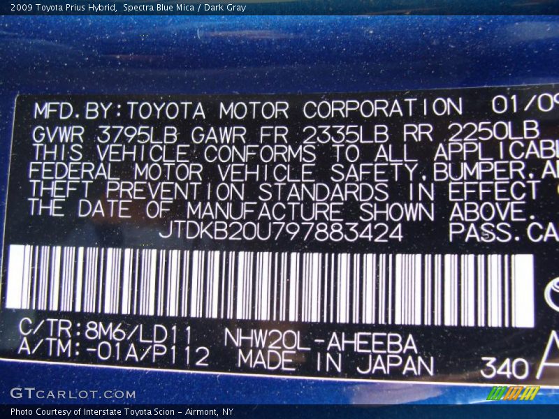 Spectra Blue Mica / Dark Gray 2009 Toyota Prius Hybrid