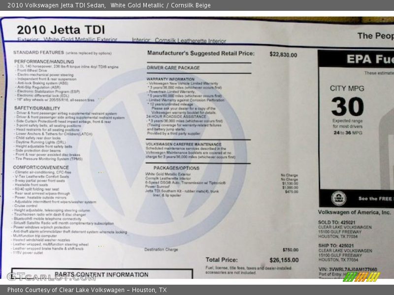 White Gold Metallic / Cornsilk Beige 2010 Volkswagen Jetta TDI Sedan