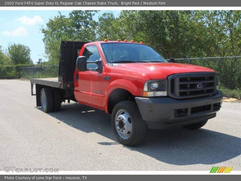 Bright Red / Medium Flint 2003 Ford F450 Super Duty XL Regular Cab Chassis Stake Truck