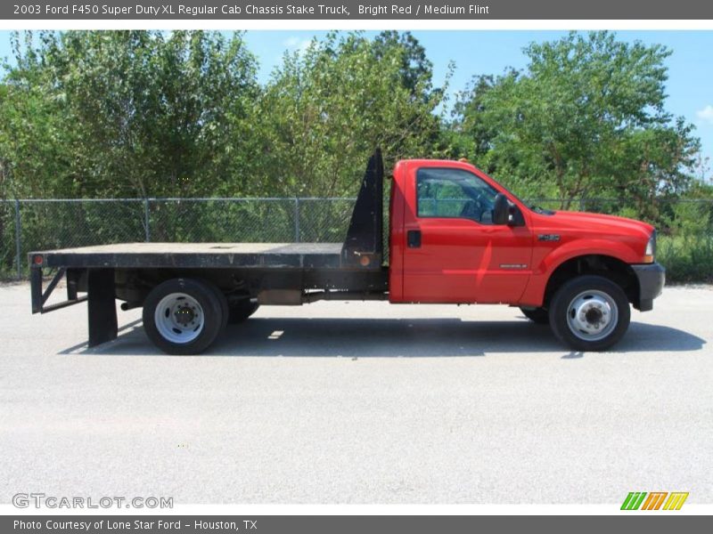 Bright Red / Medium Flint 2003 Ford F450 Super Duty XL Regular Cab Chassis Stake Truck