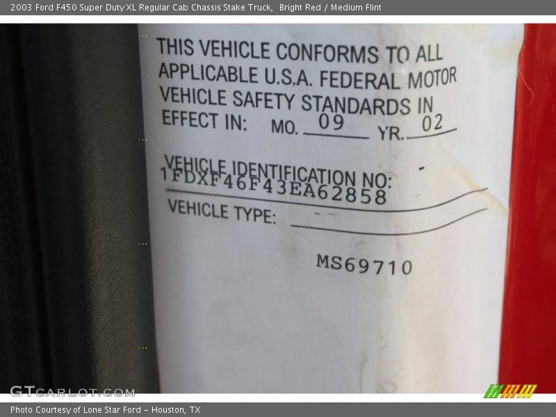 Bright Red / Medium Flint 2003 Ford F450 Super Duty XL Regular Cab Chassis Stake Truck