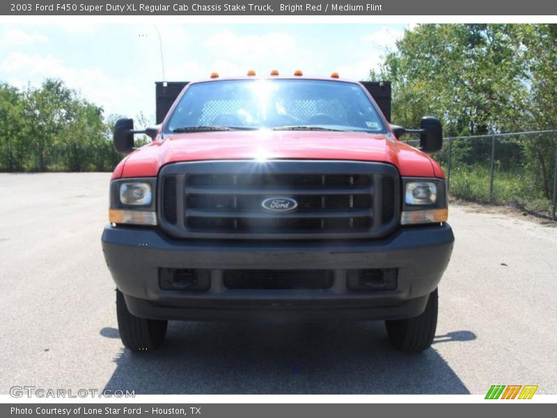 Bright Red / Medium Flint 2003 Ford F450 Super Duty XL Regular Cab Chassis Stake Truck