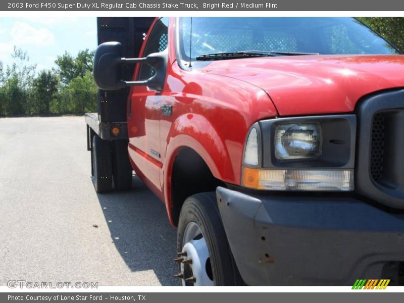 Bright Red / Medium Flint 2003 Ford F450 Super Duty XL Regular Cab Chassis Stake Truck