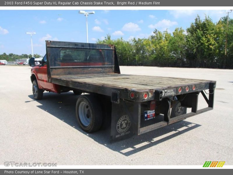 Bright Red / Medium Flint 2003 Ford F450 Super Duty XL Regular Cab Chassis Stake Truck
