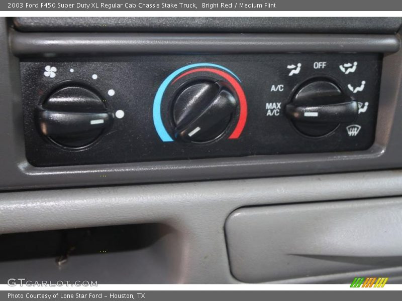 Bright Red / Medium Flint 2003 Ford F450 Super Duty XL Regular Cab Chassis Stake Truck