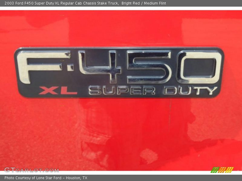 Bright Red / Medium Flint 2003 Ford F450 Super Duty XL Regular Cab Chassis Stake Truck