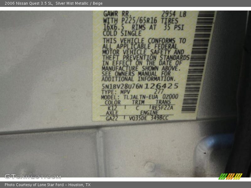 Silver Mist Metallic / Beige 2006 Nissan Quest 3.5 SL
