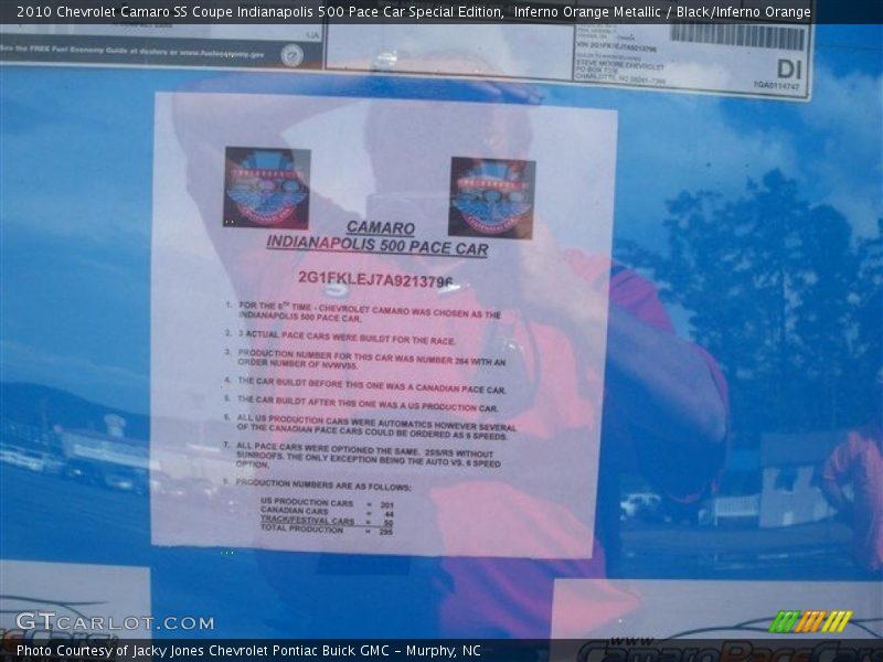 Inferno Orange Metallic / Black/Inferno Orange 2010 Chevrolet Camaro SS Coupe Indianapolis 500 Pace Car Special Edition