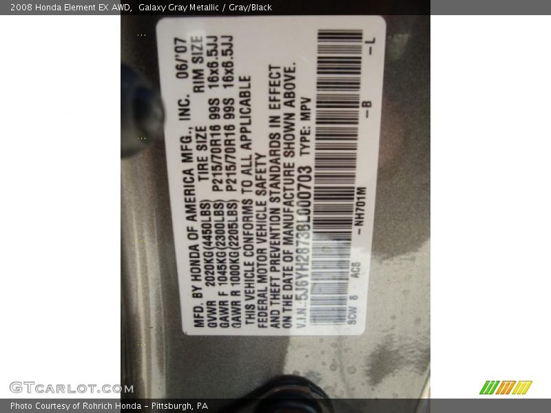 Galaxy Gray Metallic / Gray/Black 2008 Honda Element EX AWD