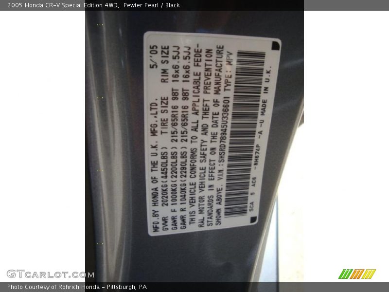 Pewter Pearl / Black 2005 Honda CR-V Special Edition 4WD
