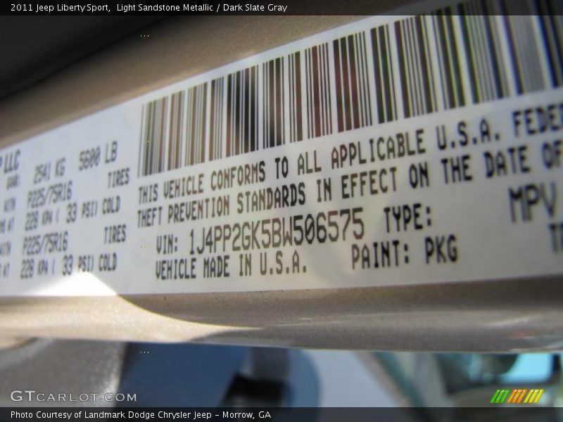 Light Sandstone Metallic / Dark Slate Gray 2011 Jeep Liberty Sport