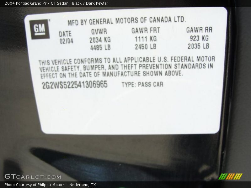 Black / Dark Pewter 2004 Pontiac Grand Prix GT Sedan