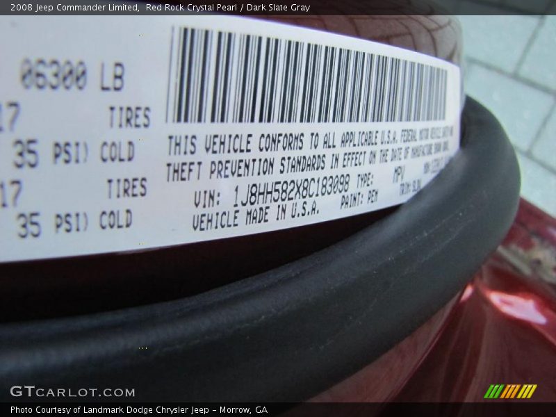 Red Rock Crystal Pearl / Dark Slate Gray 2008 Jeep Commander Limited