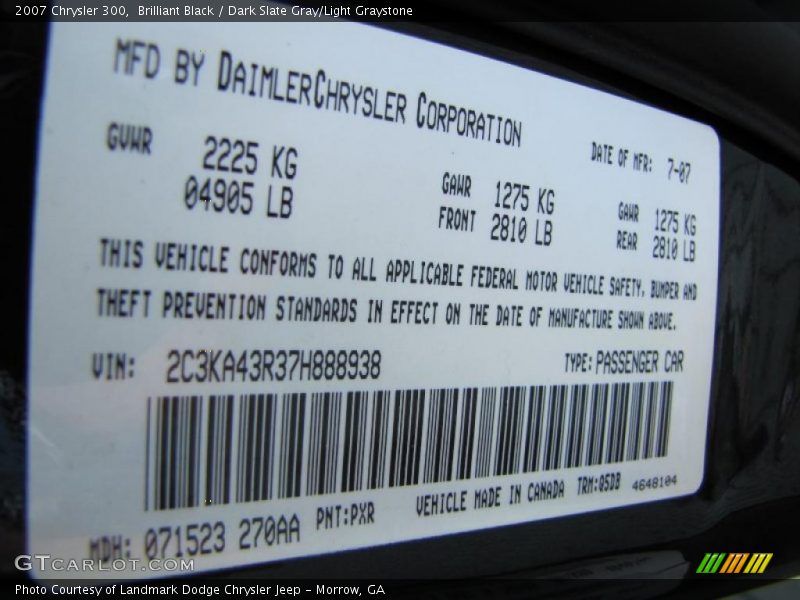 Brilliant Black / Dark Slate Gray/Light Graystone 2007 Chrysler 300