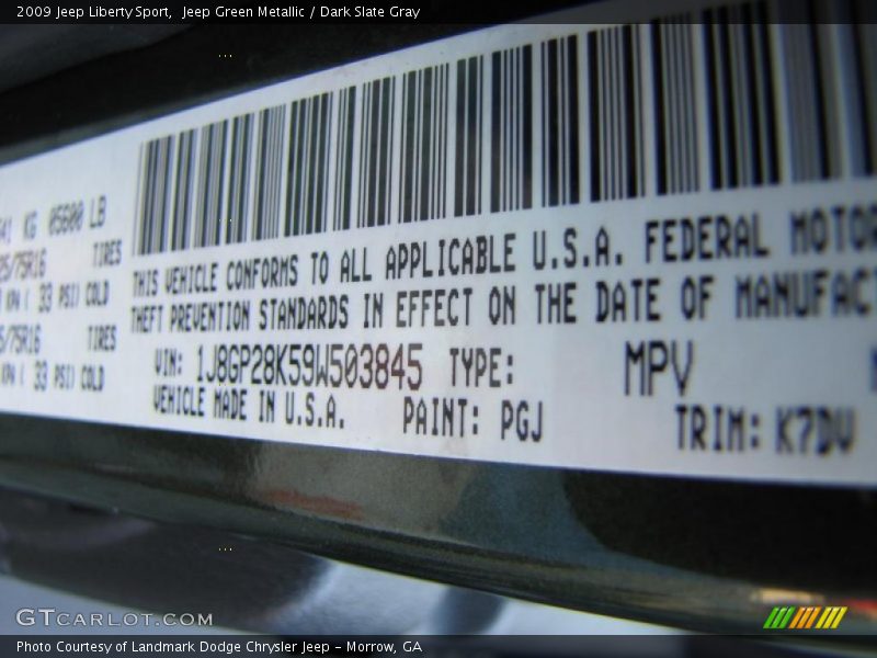 Jeep Green Metallic / Dark Slate Gray 2009 Jeep Liberty Sport