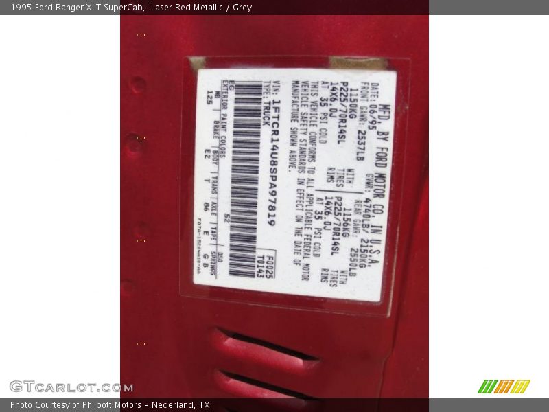 Laser Red Metallic / Grey 1995 Ford Ranger XLT SuperCab