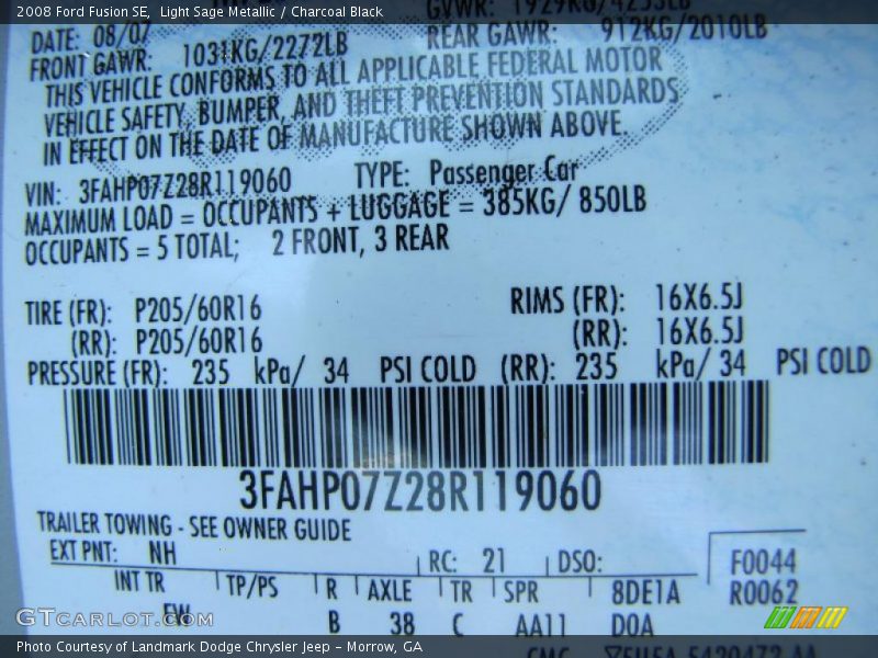 Light Sage Metallic / Charcoal Black 2008 Ford Fusion SE