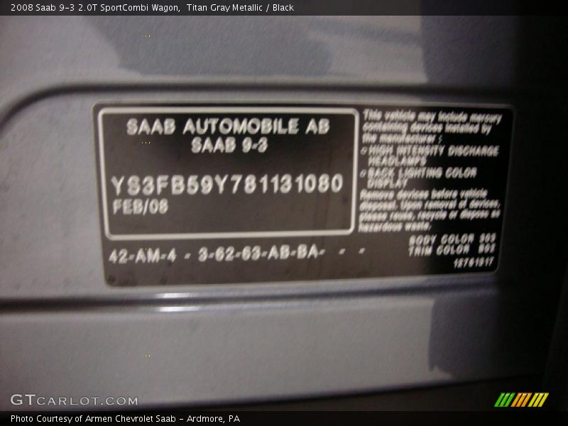 Titan Gray Metallic / Black 2008 Saab 9-3 2.0T SportCombi Wagon