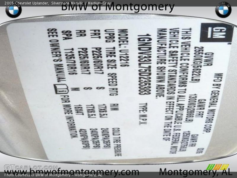 Silverstone Metallic / Medium Gray 2005 Chevrolet Uplander