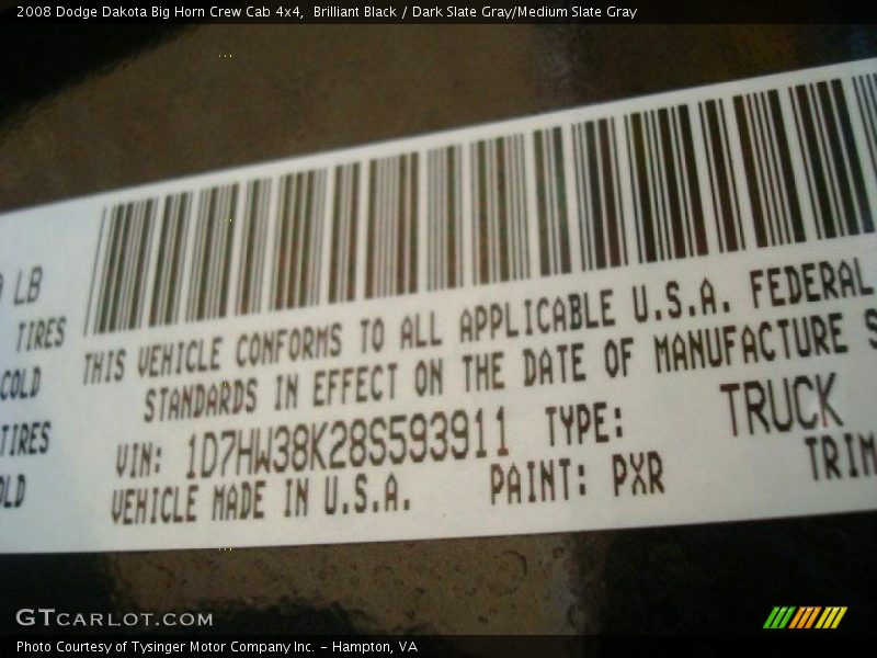 Brilliant Black / Dark Slate Gray/Medium Slate Gray 2008 Dodge Dakota Big Horn Crew Cab 4x4