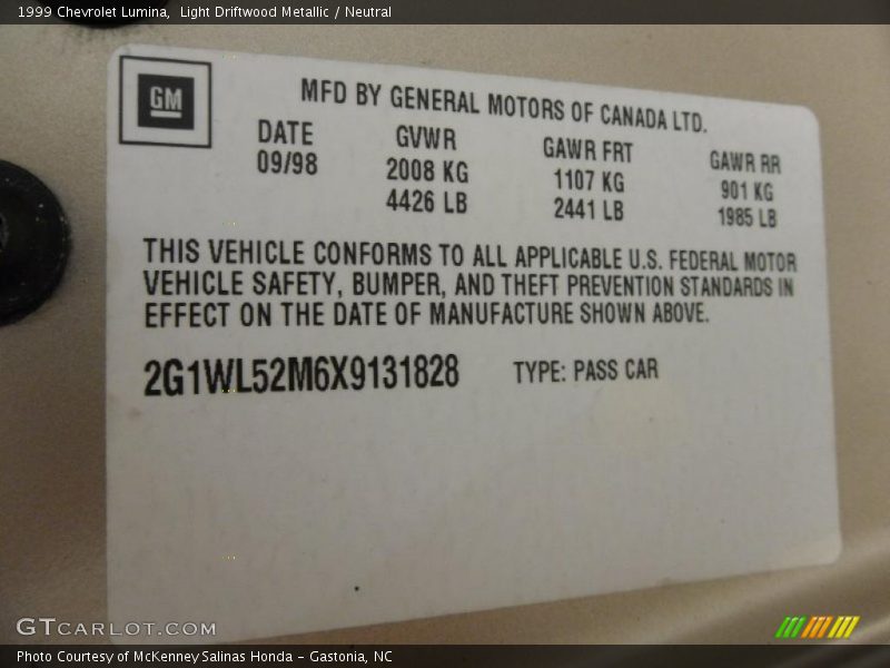 Light Driftwood Metallic / Neutral 1999 Chevrolet Lumina