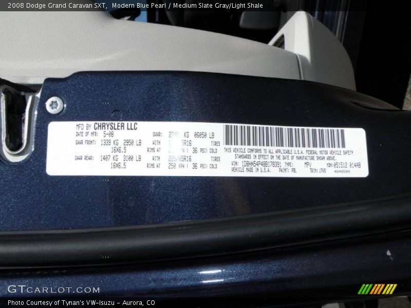 Modern Blue Pearl / Medium Slate Gray/Light Shale 2008 Dodge Grand Caravan SXT