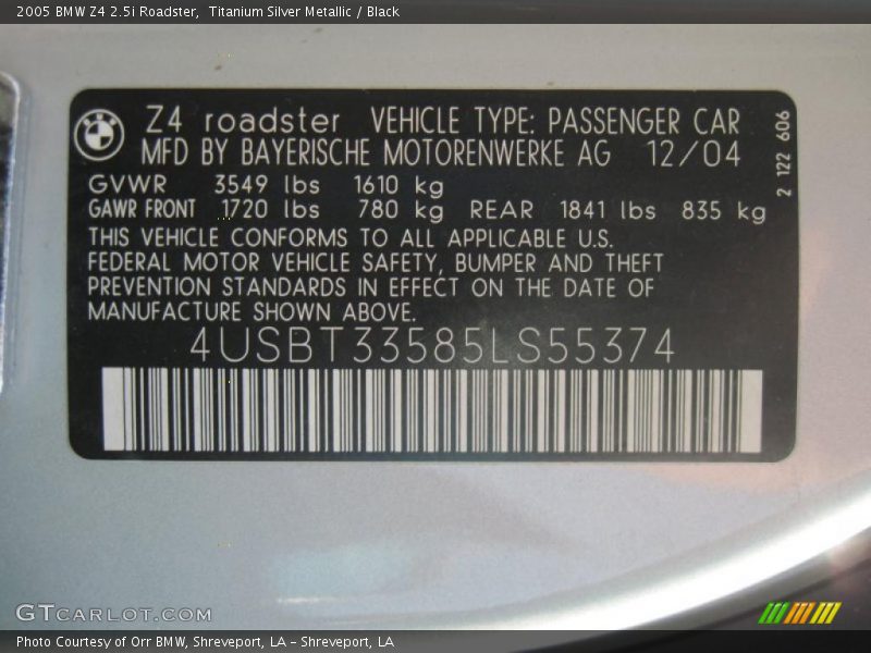 Titanium Silver Metallic / Black 2005 BMW Z4 2.5i Roadster