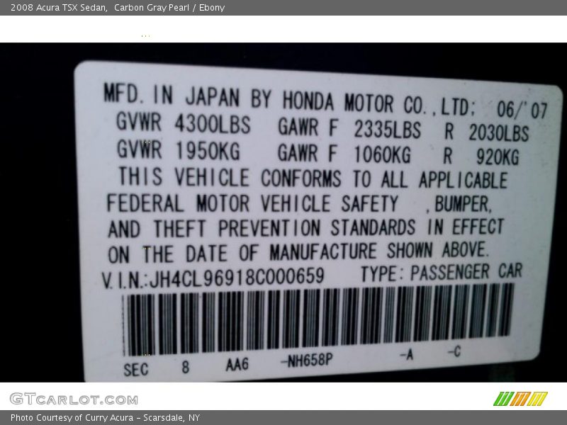 Carbon Gray Pearl / Ebony 2008 Acura TSX Sedan