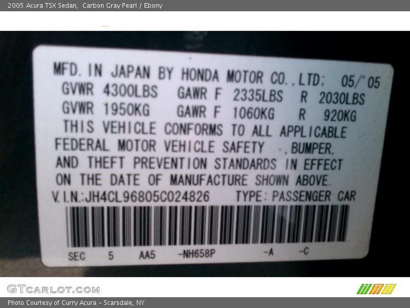 Carbon Gray Pearl / Ebony 2005 Acura TSX Sedan