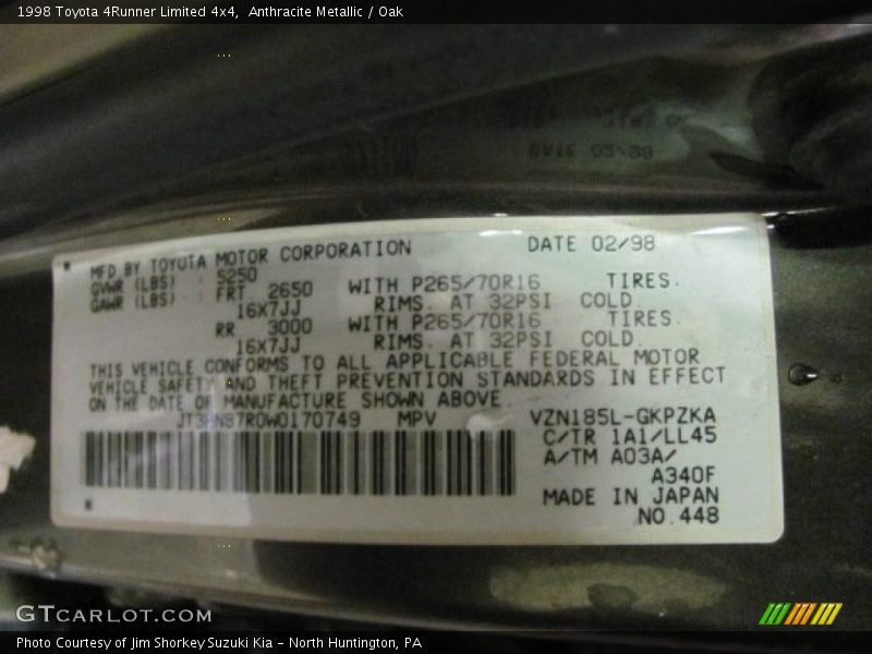 Anthracite Metallic / Oak 1998 Toyota 4Runner Limited 4x4