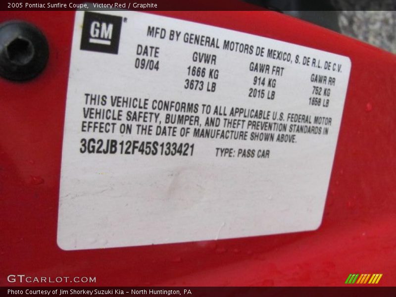 Victory Red / Graphite 2005 Pontiac Sunfire Coupe