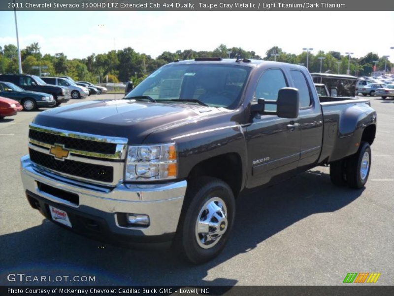 Taupe Gray Metallic / Light Titanium/Dark Titanium 2011 Chevrolet Silverado 3500HD LTZ Extended Cab 4x4 Dually