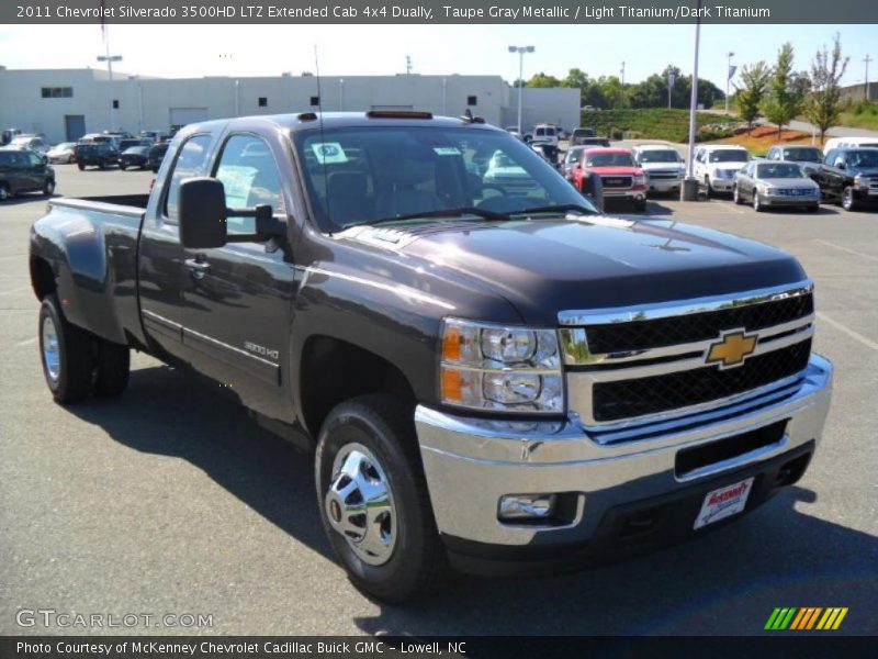 Taupe Gray Metallic / Light Titanium/Dark Titanium 2011 Chevrolet Silverado 3500HD LTZ Extended Cab 4x4 Dually