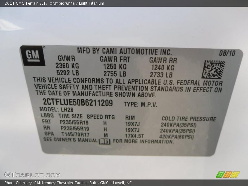 Olympic White / Light Titanium 2011 GMC Terrain SLT