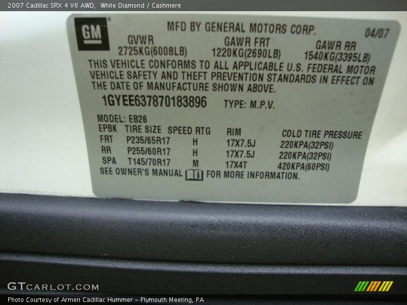 White Diamond / Cashmere 2007 Cadillac SRX 4 V6 AWD