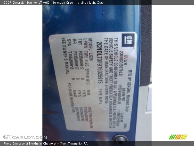 Bermuda Green Metallic / Light Gray 2007 Chevrolet Equinox LT AWD