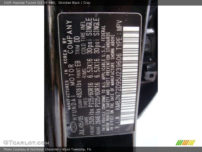 Obsidian Black / Gray 2005 Hyundai Tucson GLS V6 4WD