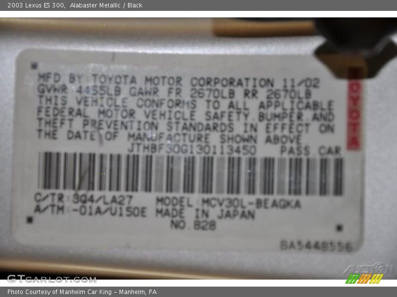 Alabaster Metallic / Black 2003 Lexus ES 300