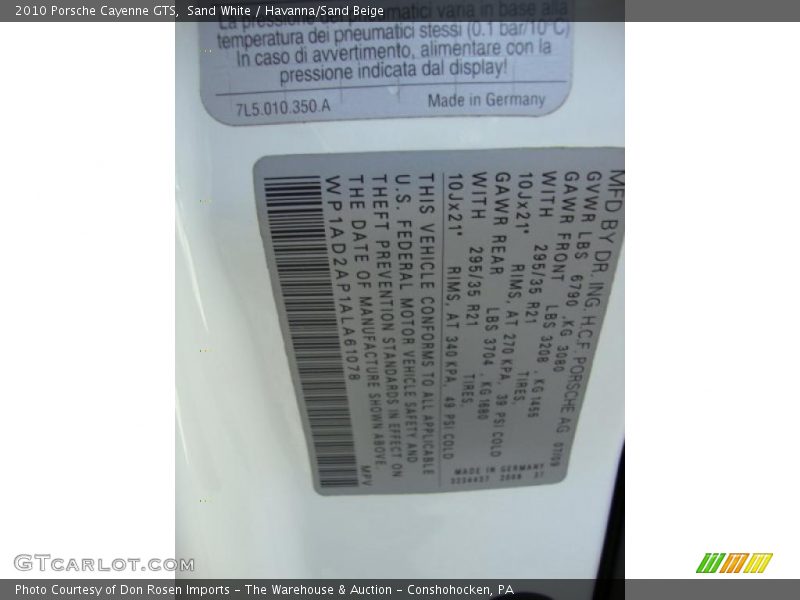 Sand White / Havanna/Sand Beige 2010 Porsche Cayenne GTS