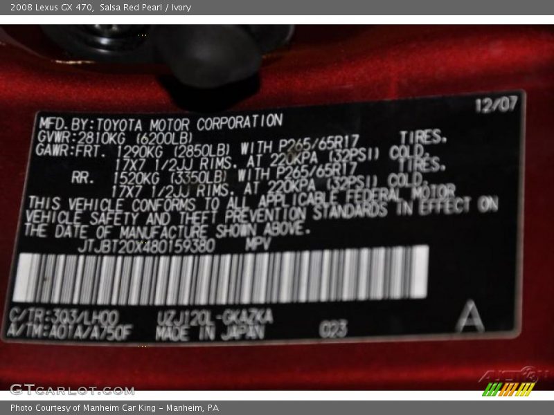 Salsa Red Pearl / Ivory 2008 Lexus GX 470