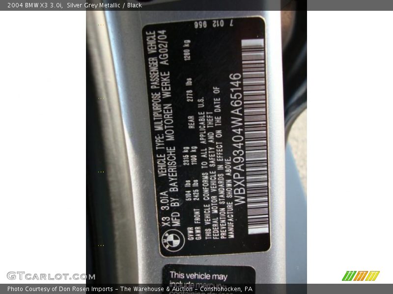 Silver Grey Metallic / Black 2004 BMW X3 3.0i
