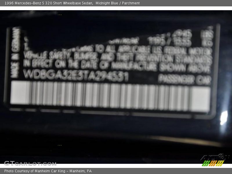 Midnight Blue / Parchment 1996 Mercedes-Benz S 320 Short Wheelbase Sedan