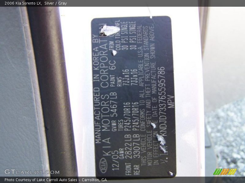 Silver / Gray 2006 Kia Sorento LX