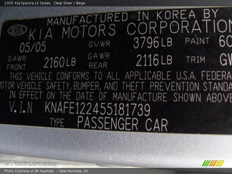 Clear Silver / Beige 2005 Kia Spectra LX Sedan