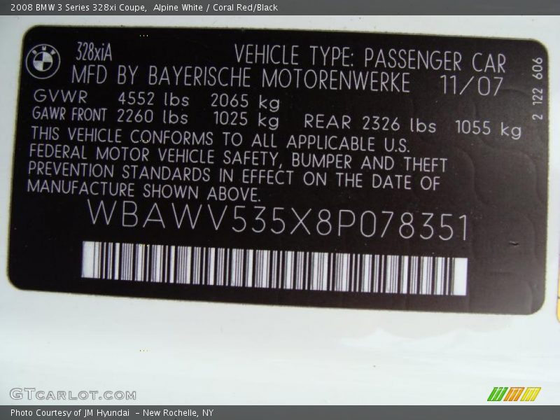 Alpine White / Coral Red/Black 2008 BMW 3 Series 328xi Coupe
