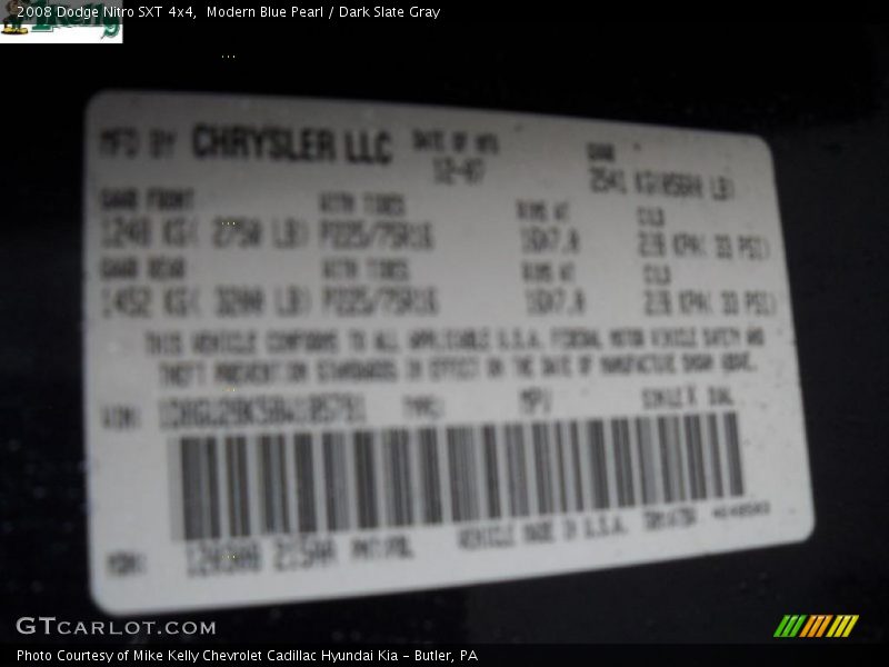Modern Blue Pearl / Dark Slate Gray 2008 Dodge Nitro SXT 4x4