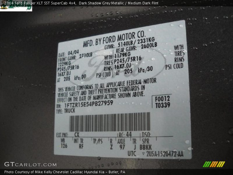 Dark Shadow Grey Metallic / Medium Dark Flint 2004 Ford Ranger XLT SST SuperCab 4x4