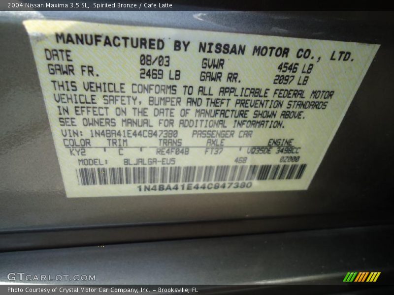 Spirited Bronze / Cafe Latte 2004 Nissan Maxima 3.5 SL