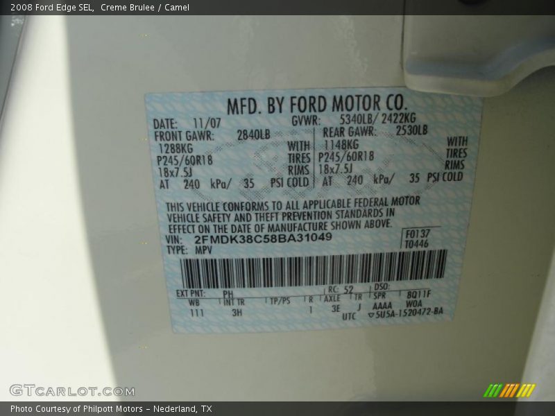 Creme Brulee / Camel 2008 Ford Edge SEL
