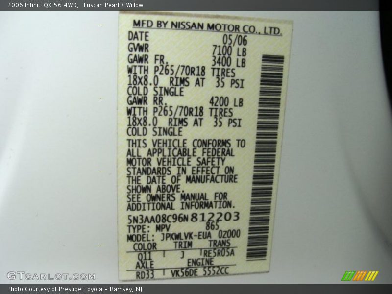 Tuscan Pearl / Willow 2006 Infiniti QX 56 4WD